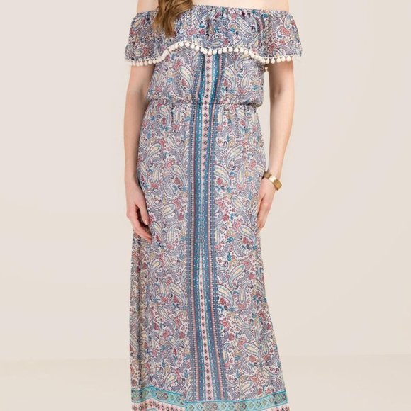 Robe Maxi Francesca's Miami - Taille M, Motif Floral Rouge Blanc Bleu - Très Bon état